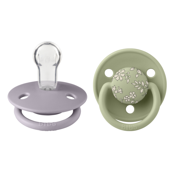 BIBS x LIBERTY - Set 2 suzete De Lux Capel Silicon, tetina rotunda, marime universala-Fossil Grey/Sage