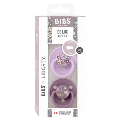 BIBS x LIBERTY - Set 2 suzete De Lux Chamomile Lawn Silicon, tetina rotunda, marime universala-Mauve/Violet Sky