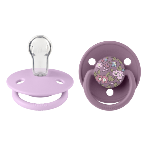 BIBS x LIBERTY - Set 2 suzete De Lux Chamomile Lawn Silicon, tetina rotunda, marime universala-Mauve/Violet Sky