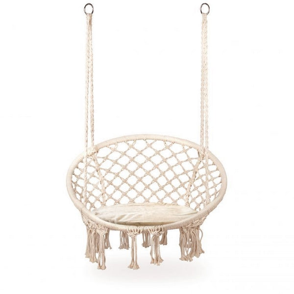 Leagan suspendat pentru interior/exterior, cu spatar si perna, cuib de barza, alb, GW-076W