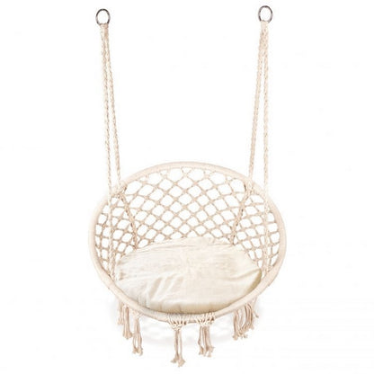 Leagan suspendat pentru interior/exterior, cu spatar si perna, cuib de barza, alb, GW-076W