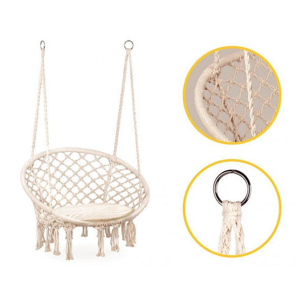 Leagan suspendat pentru interior/exterior, cu spatar si perna, cuib de barza, alb, GW-076W