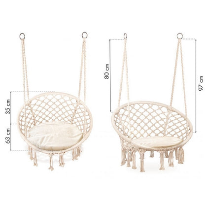 Leagan suspendat pentru interior/exterior, cu spatar si perna, cuib de barza, alb, GW-076W