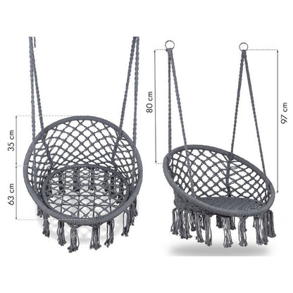 Leagan suspendat pentru interior/exterior, cu spatar, cuib de barza, gri, GW-076