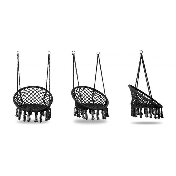 Leagan suspendat pentru interior/exterior, cu spatar, cuib de barza, negru, GW-076