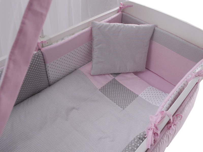 Lenjerie MyKids Dots Pink-Grey 11 Piese 120x60 cm