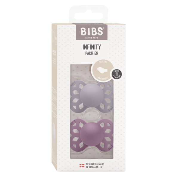 BIBS - Set 2 suzete Infinity Silicon, tetina anatomica, 0 luni +-Fossil Grey/Mauve