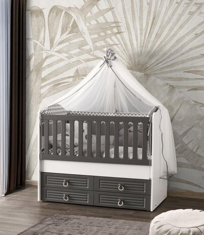 Patut cu leganare si lat. culisabila MyKids Olivia Alb Gri 130x70