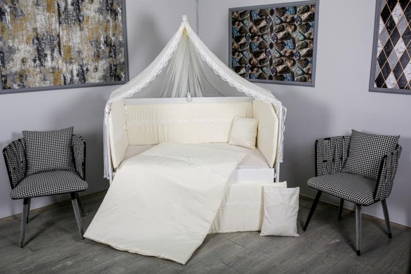 Lenjerie MyKids 11 piese Cream color cu baldachin 120x60 cm