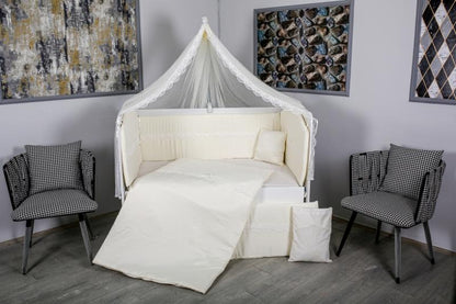 Lenjerie MyKids 11 piese Cream color cu baldachin 120x60 cm