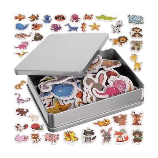 Set 40 magnetei pentru frigider cu animale in cutie metalica Iso Trade MY17484