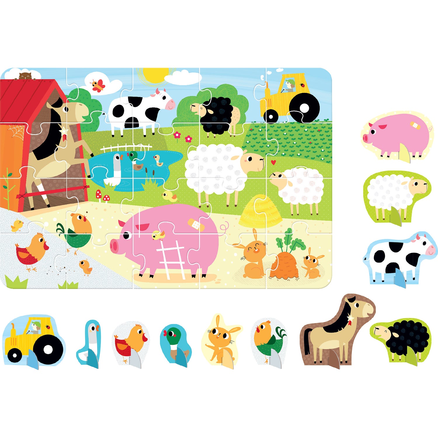 Puzzle educativ - Descopera animalele de la Ferma, 20 piese, 48x32cm Banana Panda BP49032