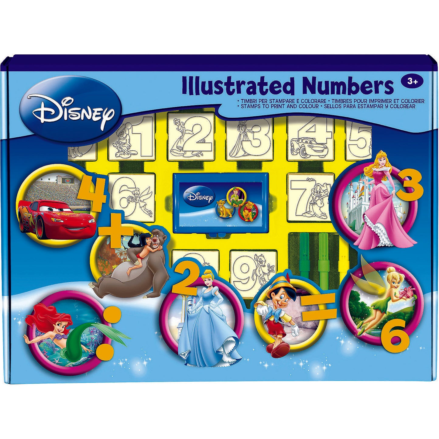 Set educativ cu stampile Numere Disney 46 piese, 26 stampile, tus, 18 carioci Multiprint MP1937