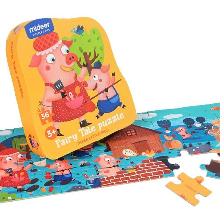 Puzzle poveste â€“ Cei trei purcelusi, 36 piese Mideer MD3060