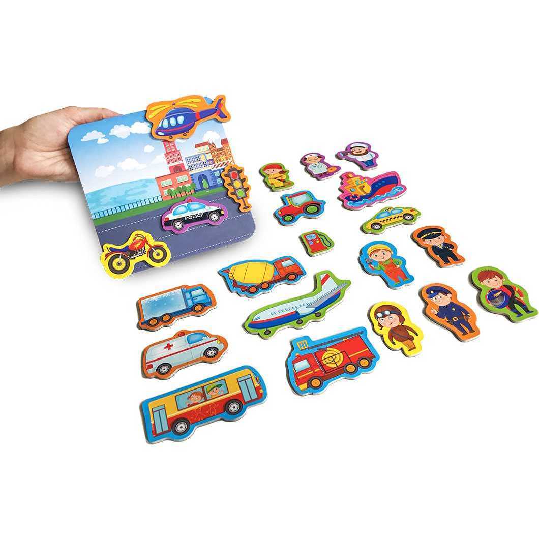 Set magnetic Mijloace de Transport cu Plansa magnetica inclusa, 22 piese Roter Kafer RK2090-04