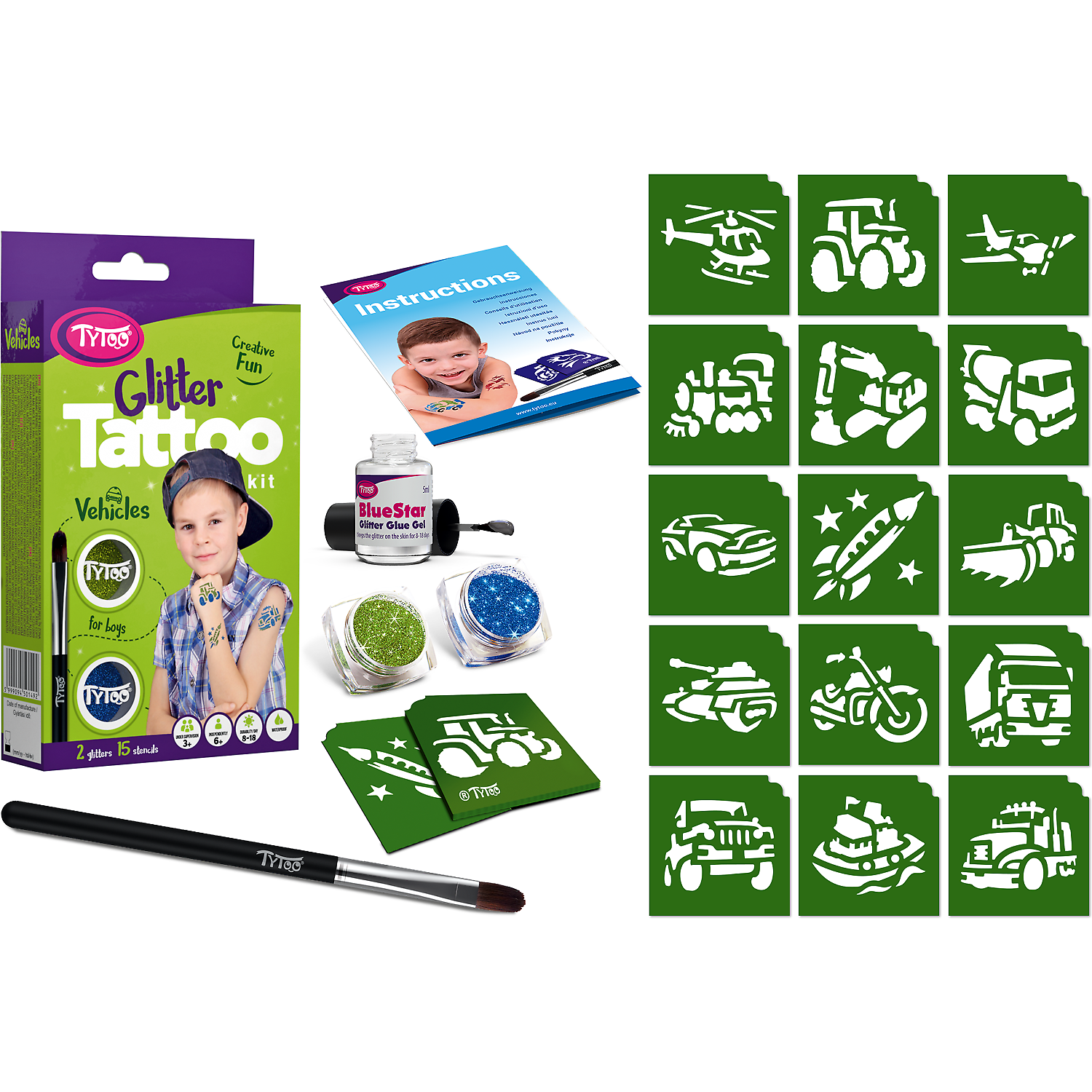 Set tatuaje temporare cu sclipici Vehicles Tytoo KKCTT2213013