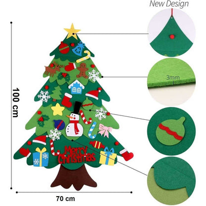 Brad de Craciun din Fetru in 2 culori, 100x70cm, 30 decoratiuni si banda LED inclusa Bambinice BN037