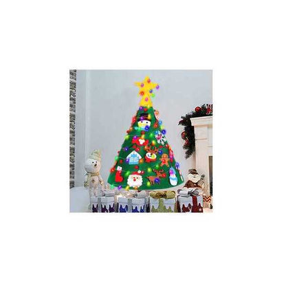 Brad de Craciun din Fetru model Conic 3D, 75x50 cm, 18 decoratiuni si banda LED inclusa Bambinice BN038