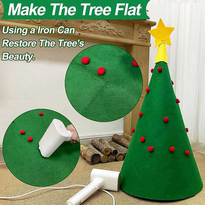 Brad de Craciun din Fetru model Conic 3D, 75x50 cm, 18 decoratiuni si banda LED inclusa Bambinice BN038