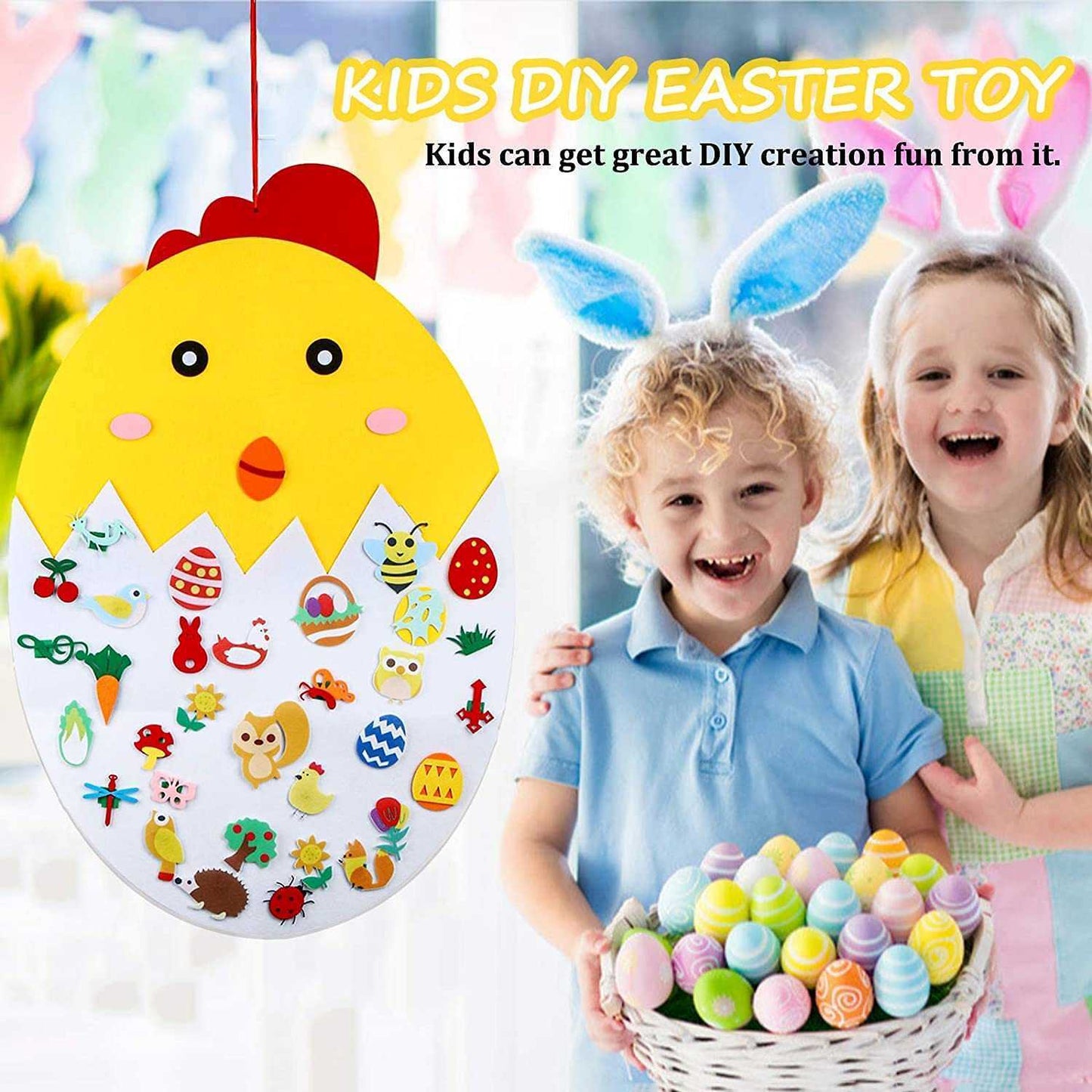 Puisor din fetru cu 35 decoratiuni, Paste, 91x61 cm Bambinice BN050