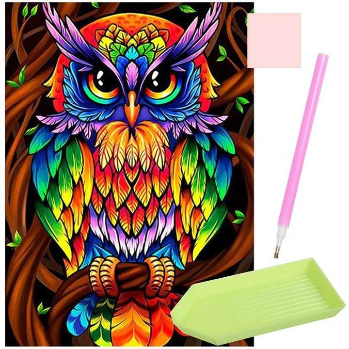 Set creativ cu diamante rotunde Diamond Painting 40x30 cm Bufnita Iso Trade MY17878