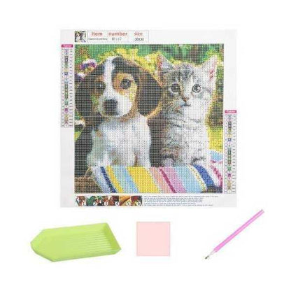 Set creativ cu diamante rotunde Diamond Painting 30x30 cm Catel si Pisica Iso Trade MY17879