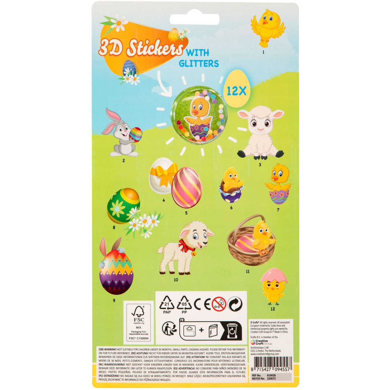 Set 12 stickere cu sclipici 3D Paste Grafix GR810028