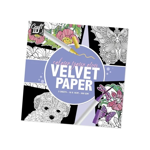Set pictura 5 planse de colorat catifelate Velvet Paper 18x18cm Grafix GRCR0352-22GE