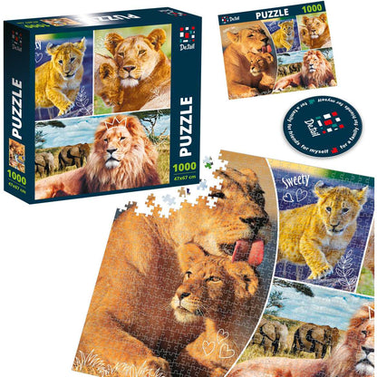 Puzzle Lion family, 47x67 cm, 1000 piese De.tail DT1000-01