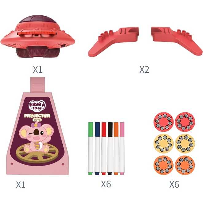 Proiector desen cu 6 diapozitive si 6 carioci incluse Koala Diary KD80308