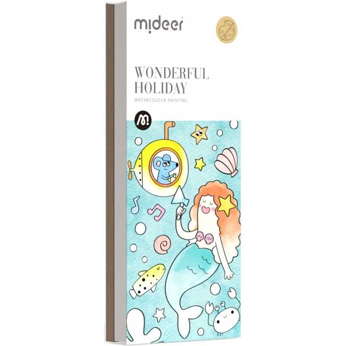 Carte de colorat cu apa,  pensula de pictat si culori incluse, 19 x 8 x 1.3 cm, Wonderful Holiday Mideer MD4226