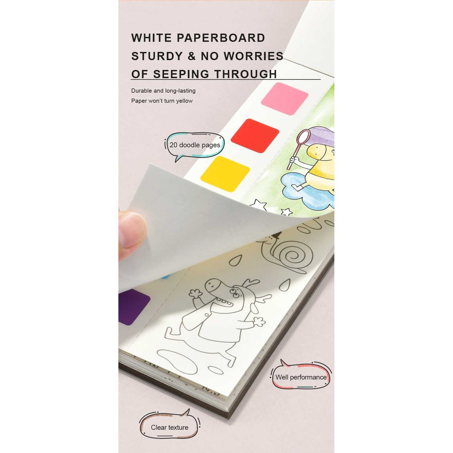 Carte de colorat cu apa,  pensula de pictat si culori incluse, 19 x 8 x 1.3 cm, Wonderful Holiday Mideer MD4226