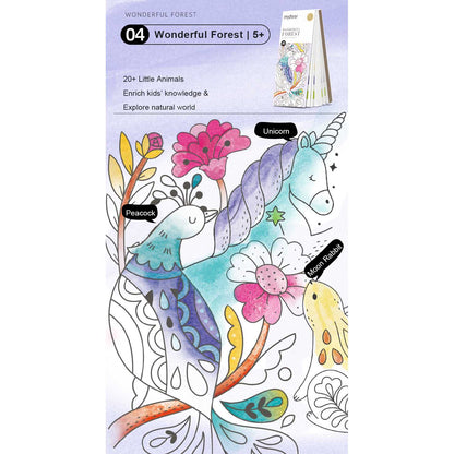 Carte de colorat cu apa,  pensula de pictat si culori incluse, 19 x 8 x 1.3 cm,  Wonderful Forest Mideer MD4194