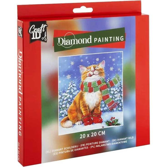 Set creativ cu diamante rotunde Pisica Craciun Diamond Painting 20x20 cm Grafix GRCR8005-GE