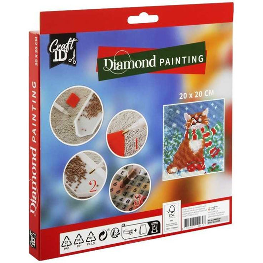 Set creativ cu diamante rotunde Pisica Craciun Diamond Painting 20x20 cm Grafix GRCR8005-GE