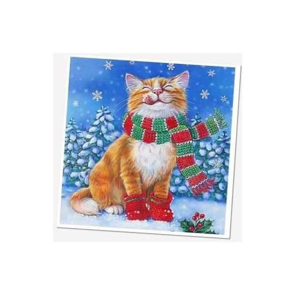 Set creativ cu diamante rotunde Pisica Craciun Diamond Painting 20x20 cm Grafix GRCR8005-GE