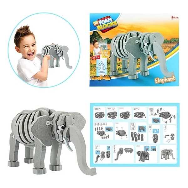 Puzzle 3D Spuma Elefant 75 piese Toi-Toys TT43545A