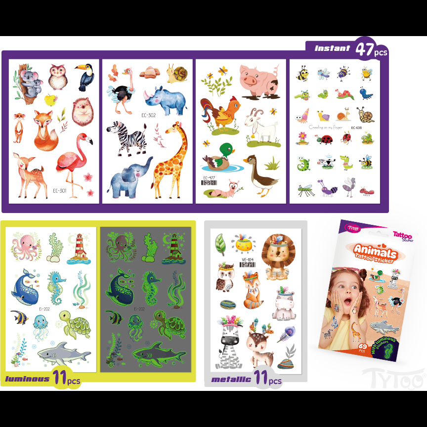 Set 69 tatuaje temporare tip autocolante Animale Tytoo KOPXX1800011