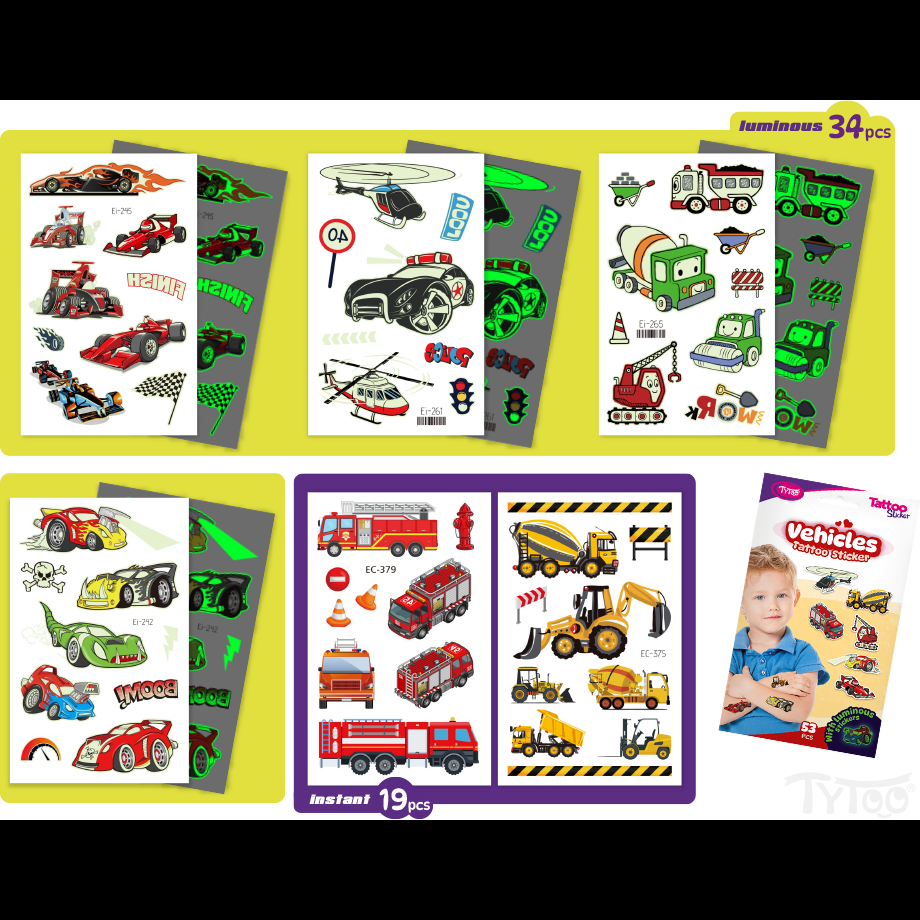 Set 53 tatuaje temporare tip autocolante Masini Tytoo KOPXX1800014