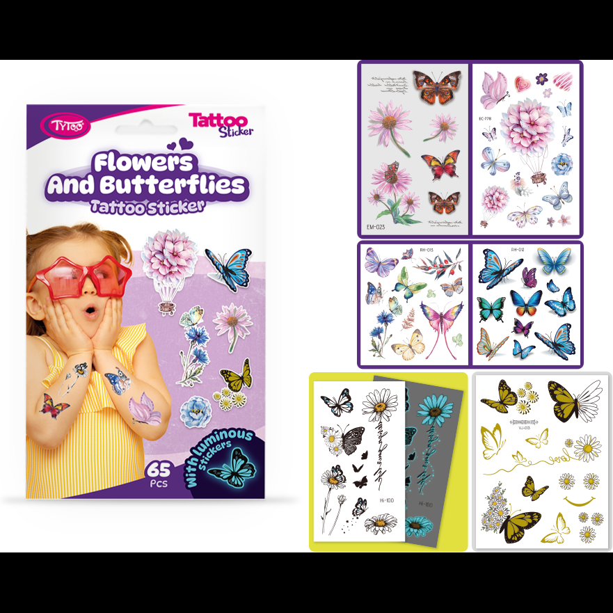 Set 65 tatuaje temporare tip autocolante Flori si Fluturi Tytoo KOPXX1800016