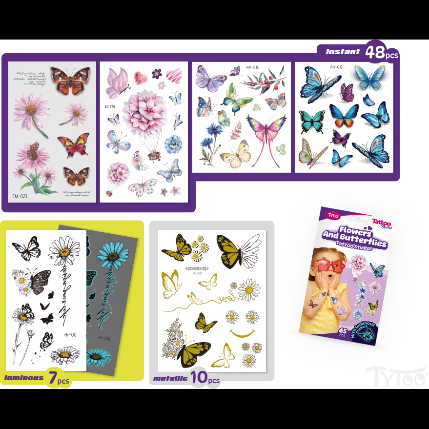 Set 65 tatuaje temporare tip autocolante Flori si Fluturi Tytoo KOPXX1800016
