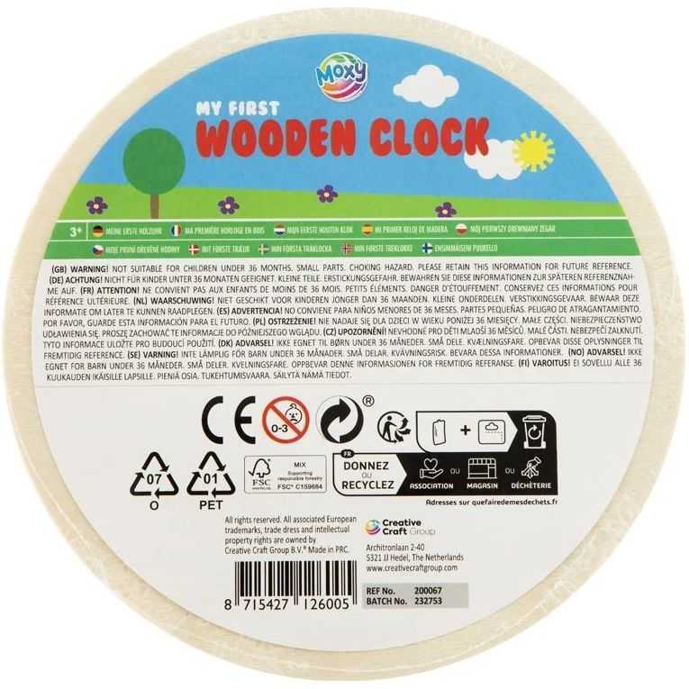 Primul meu ceas din lemn, diametru 14 cm Moxy GR200067