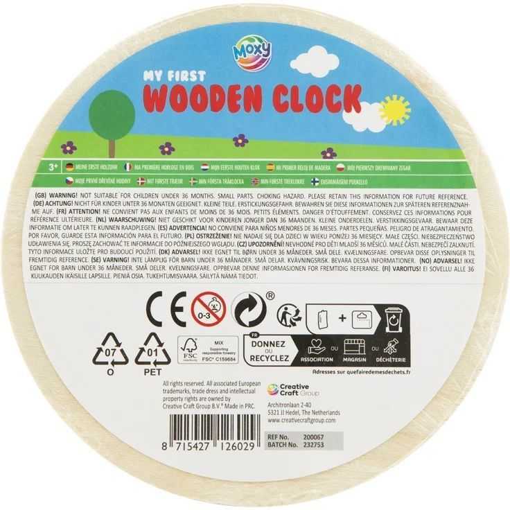 Primul meu ceas din lemn, diametru 14 cm Moxy GR200067