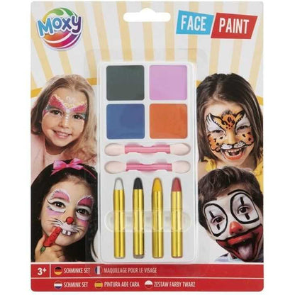 Set Pictura pe Fata pentru Copii - 10 Piese: 4 Vopsele, 4 Creioane, 2 Aplicatoare Moxy GR730002