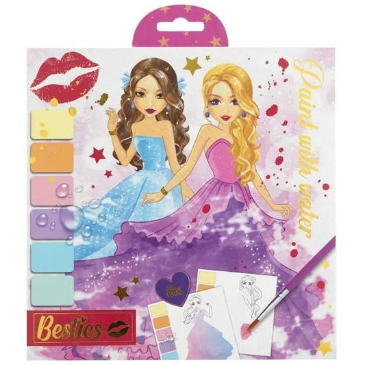 Set de pictat cu apa Besties - Bloc de colorat cu acuarele si planse creative Grafix GR140015