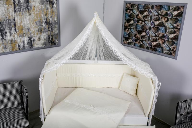 Lenjerie MyKids 11 piese Cream color cu baldachin 120x60 cm