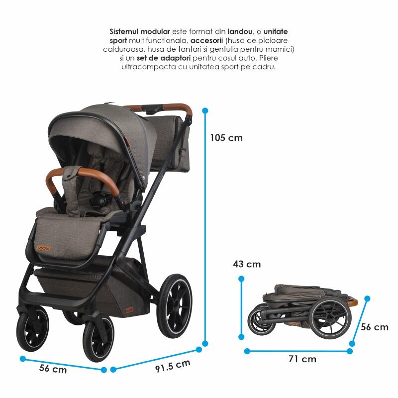 Carucior modular 2in1 C Nessia Anthracite+Balansoar bebelusi C Velio Butternut
