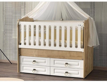 Patut cu leganare si lat. culisabila MyKids Esla Natur Alb 130x70