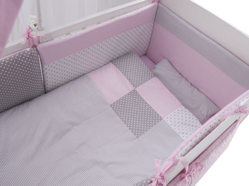 Lenjerie MyKids Dots Pink-Grey 11 Piese 120x60 cm