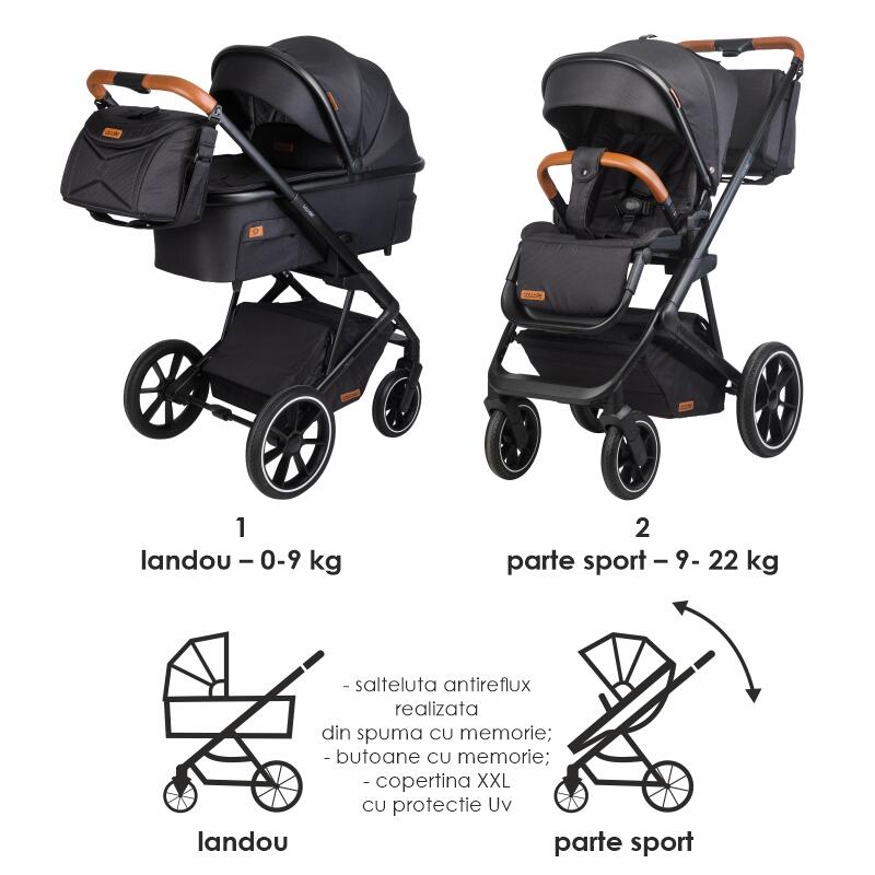 Carucior modular 2in1 C Nessia Diamond black+Balansoar bebelusi C Velio Butternut
